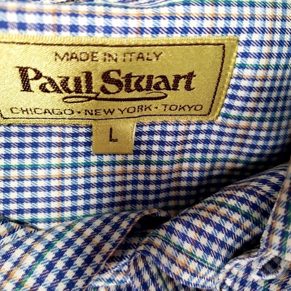 Paul Stuart 100% cotton button down shirt plaid blue green size large - Picture 6 of 6